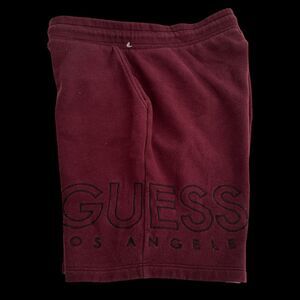 GUESS Los Angeles Fleece Shorts Men's Size Large Burgundy Drawstring Pockets